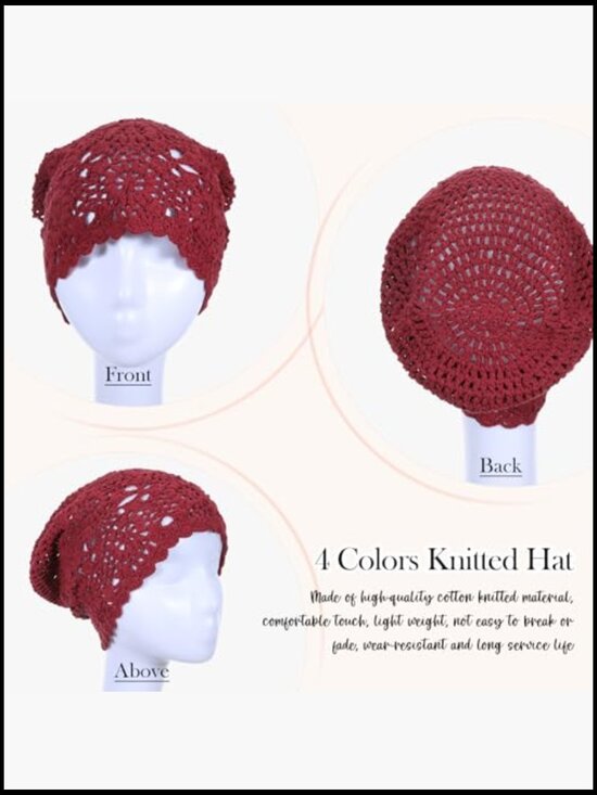 Crochet Slouchy Beanies for Women Hollow Design Lightweight Knitted Hat Summer main image 4